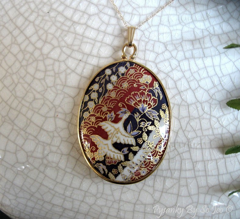 Spiral Birds and Blooms Chiygami Pendant Pysanky Jewelry by So Jeo